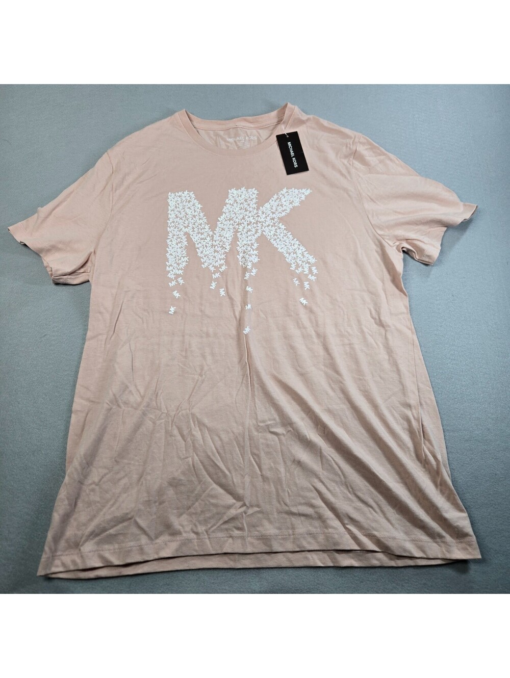 Michael Kors Womens L Pink T Shirt Embroidered Dripping MK Logo Short Sleeve NWT